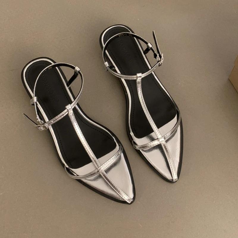 

Элегантные босоножки на каблуке с острым носком, женские туфли на среднем каблуке с пряжкой, новая модная модель 2025 года, туфли-лодочки на массивном каблуке, летние сандалии для платья для женщин 39 серебряный