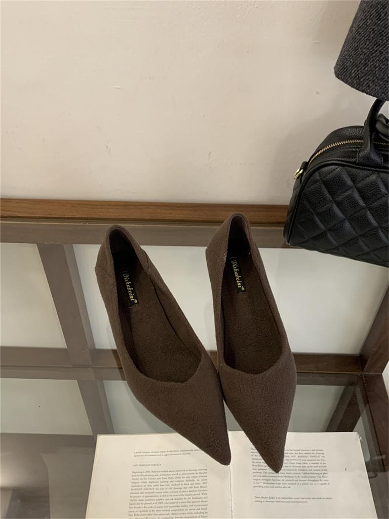 French temperament single shoes women's 2025 new pointed head shallow mouth versatile commuter work shoes thin heel suede high heels women