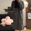 Women's Mock Neck Cable Knit Fleece Nightgown, Winter Warm Long Plush Sleep Dress with Big Pockets, Loose Cozy Loungewear