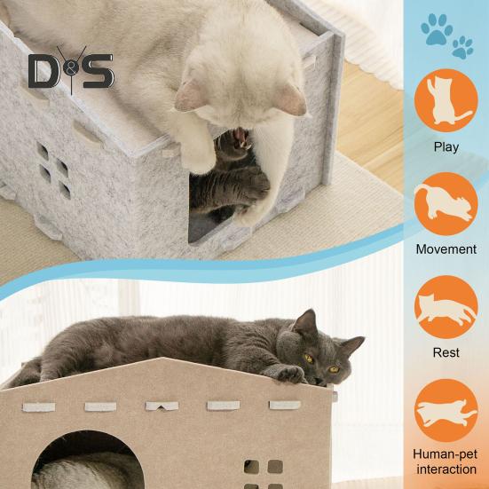 Katzenbett, großes Katzenhöhlennest, Haustierhaus, Filz, Katzenspielplatz, Ruheraum, Haustier-Eigentumswohnung, Versteckwürfel, 2-in-1-Kratzbrett, Katzenbett für Hauskatzen