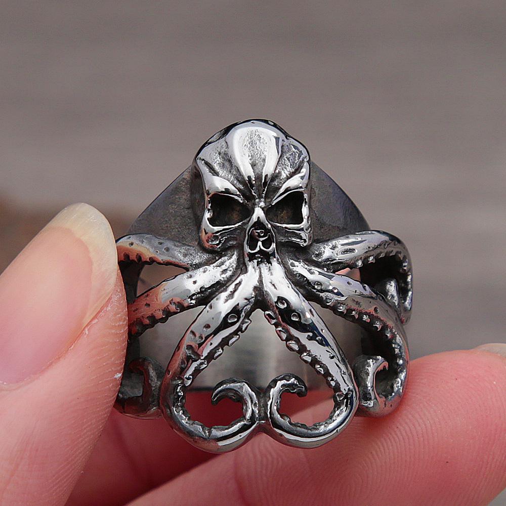 Retro Nordic Pirate Skull Octopus Rings For Men Gothic Stainless Steel Skull Biker Ring Women Fashion Jewelry Gift Wholesale