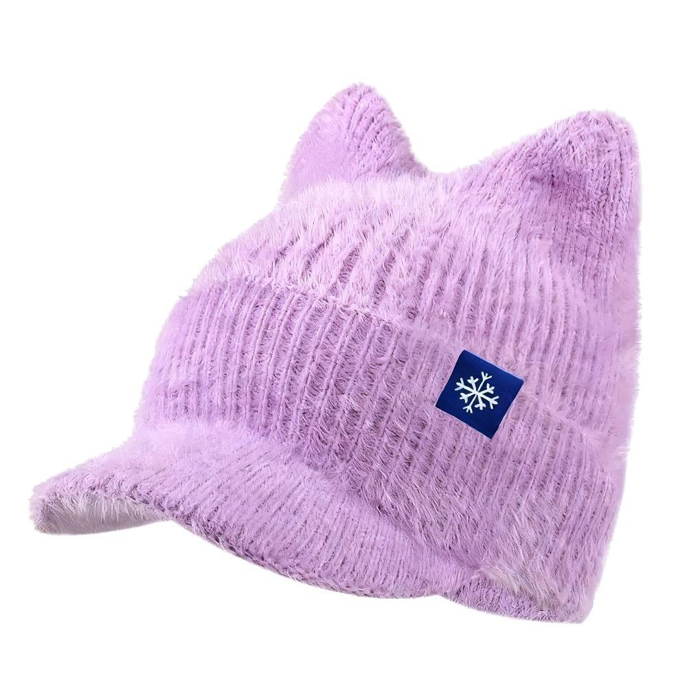 Trendy Candy Colors Winter Hat Cat Ear Shape Warm Faux Fur Hat Soft Cat Ear Beanie Winter Season