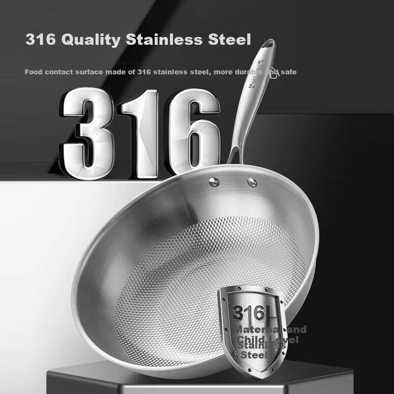 316 Stainless Steel Wok with Lid, 30cm Three-Layer Steel Pot, Compatible with Induction And Gas Stoves MCC2249
