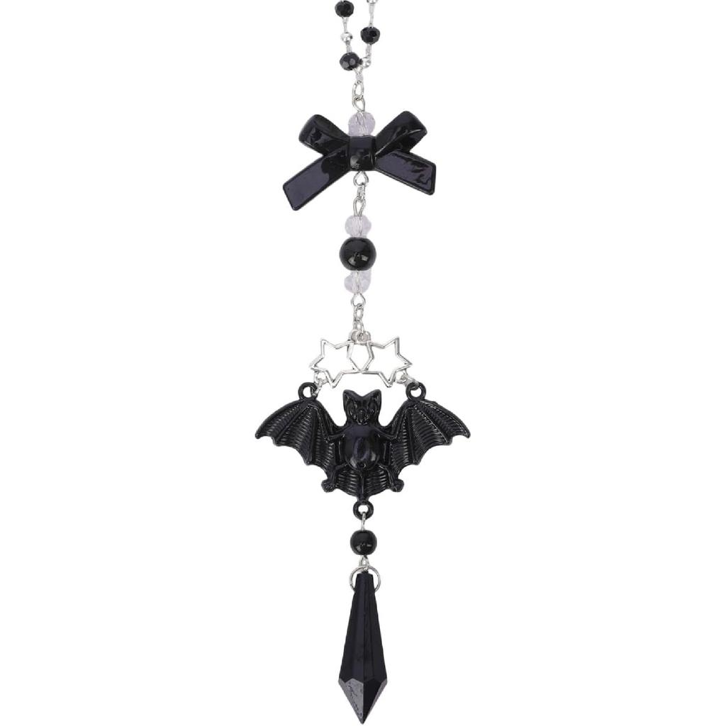Halloween Car Rearview Mirror Charm - Y2K Gothic Skull Bat Pendant Beaded Hanging Charms, Dark Fantasy Witch Style Cars Decor, Interior Ornament Gift