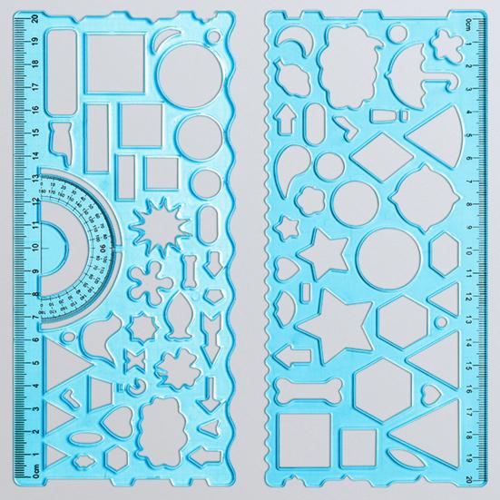 2Pcs Student Ruler Multifunctional Drawing Stationery Multi Shaped Hollowed-out Geometry Ruler with Protractor for School