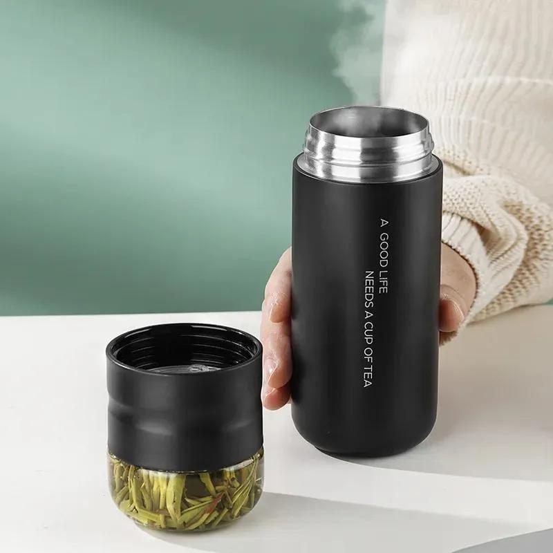 Cup with Filter Stainless Steel Tea Bottle Cup with Glass Infuser Separates Tea and Water 300ML Thermos Vacuum Flask- for insulated glass infuser cup