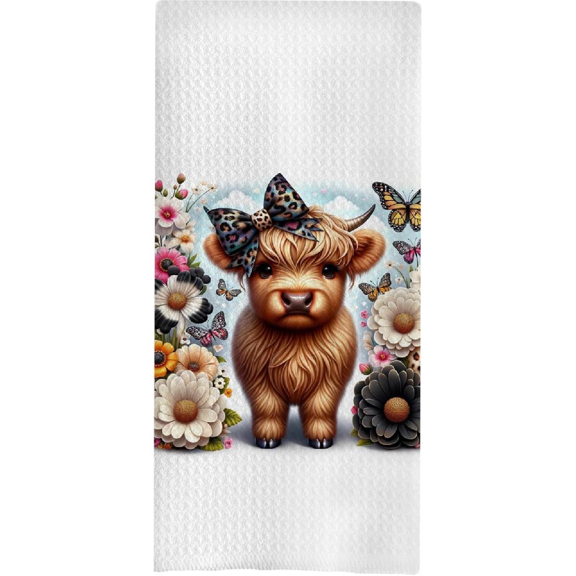 Highland Cow Bathroom Kitchen Towels - Hello Sweet Cheeks Western Bathroom Kitchen Decor,Farmhouse Western Cow Decorative Hand Towels 16x24, Funny Highland Cow-10