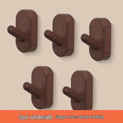 Walnut No-Drill Solid Wood Wall Hook for Coats & Hats