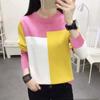 Damenmode Stricktops 2024 Herbst Freizeit T-Shirts Langarm Farbpatchwork T-Shirts O-Ausschnitt Elegante T-Shirts Femininas