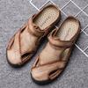Fashion New Men's Leather Sandals Summer Cowhide Convertible Toe Post Sports Casual Slide Sandals Handmade Breathable Fashion Footwear