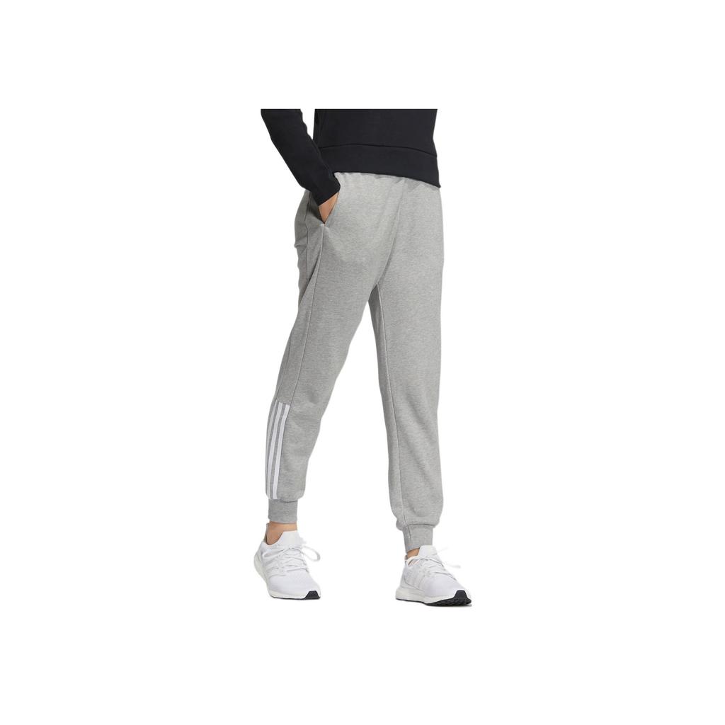 Adidas Solid Color Elastic Cuff Joggers With Brand Logo And Classic Three Stripes Women Bottoms Grey HM7063