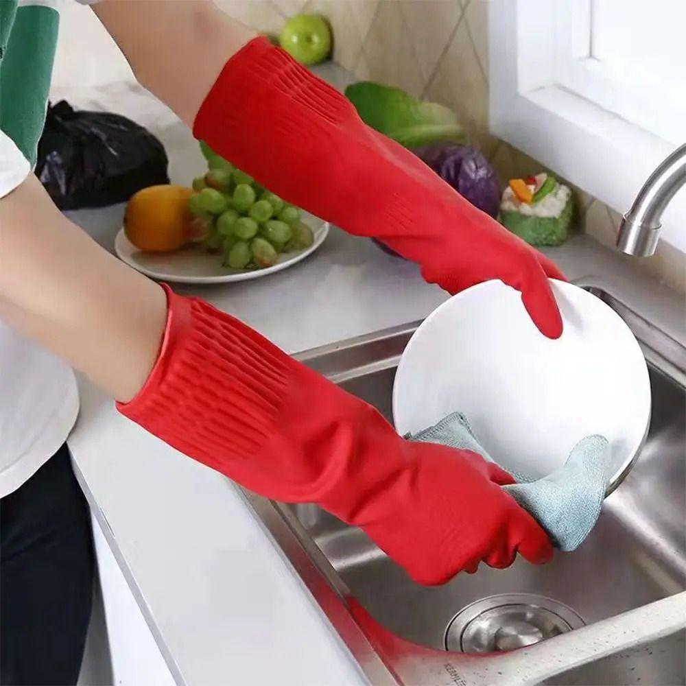 Extra Long Cuffs Chemical Resistant Gloves Velvet Lining Oil Resistant Mitts  Household Cleaning