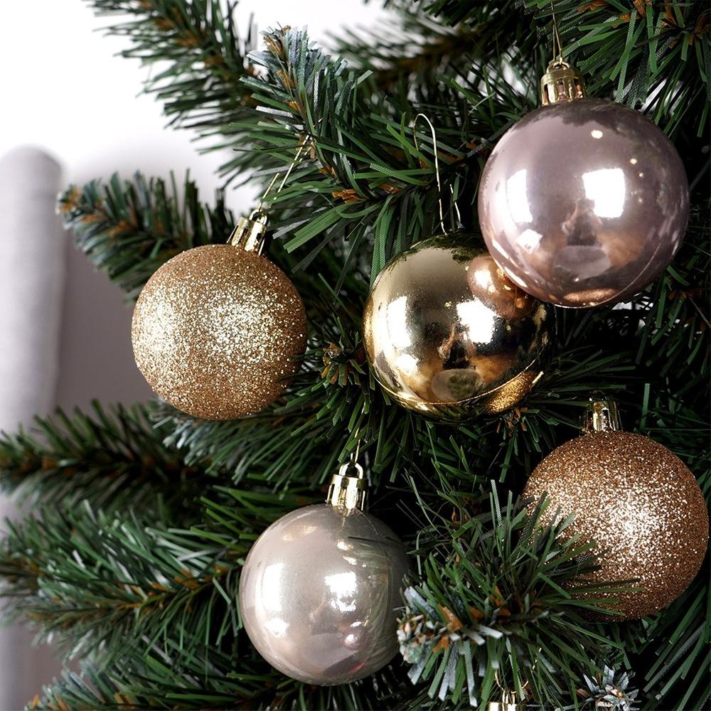 Rose gold shatterproof Christmas tree baubles 5 cm 12 pcs.