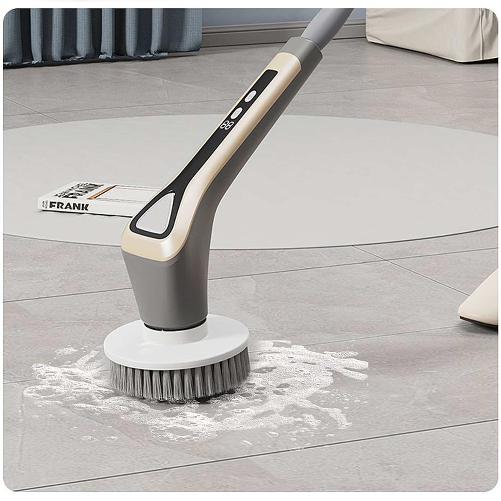 Wireless handheld multi-functional electric cleaning brush with long handle, retractable and waterproof, for cleaning kitchen dishes.