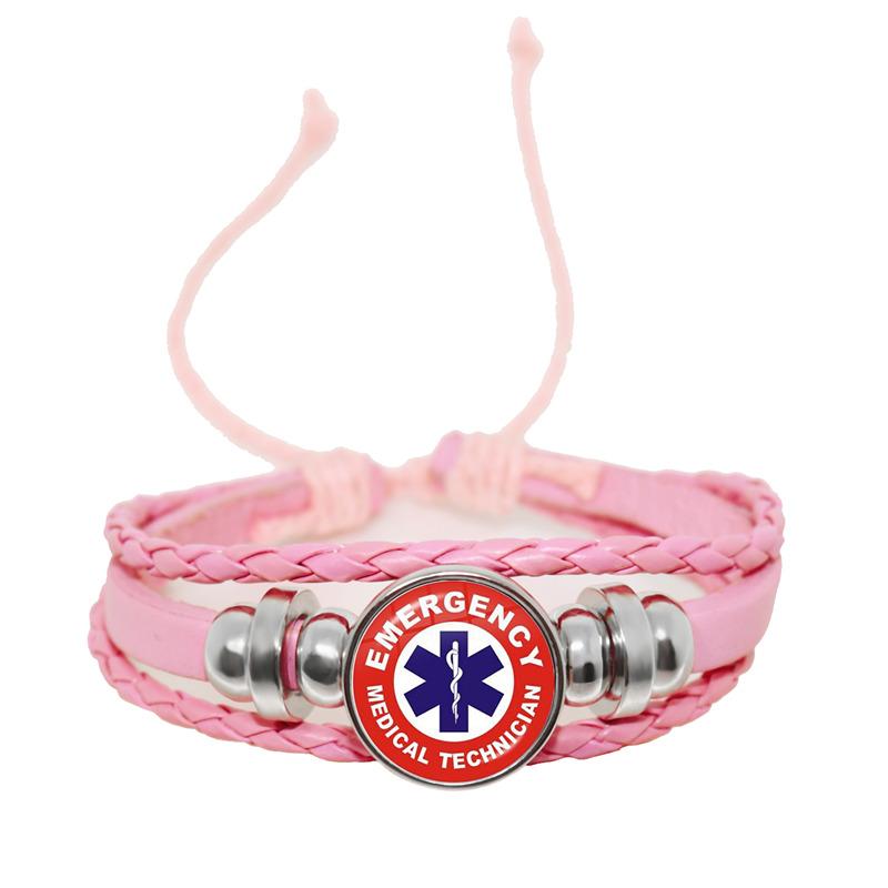 Emergency Medical Technician Paramedic Symbol Logo Black Button Leather Bracelet Glass Dome Blue Star of Life Logo Jewelry