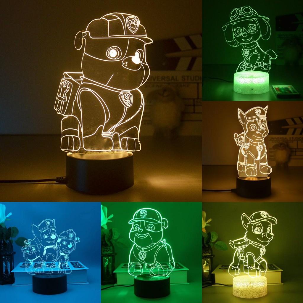 Night Light 3d Paw Patrol Toys Illusion Lamp 7 Colors Changing Desk Led Lights