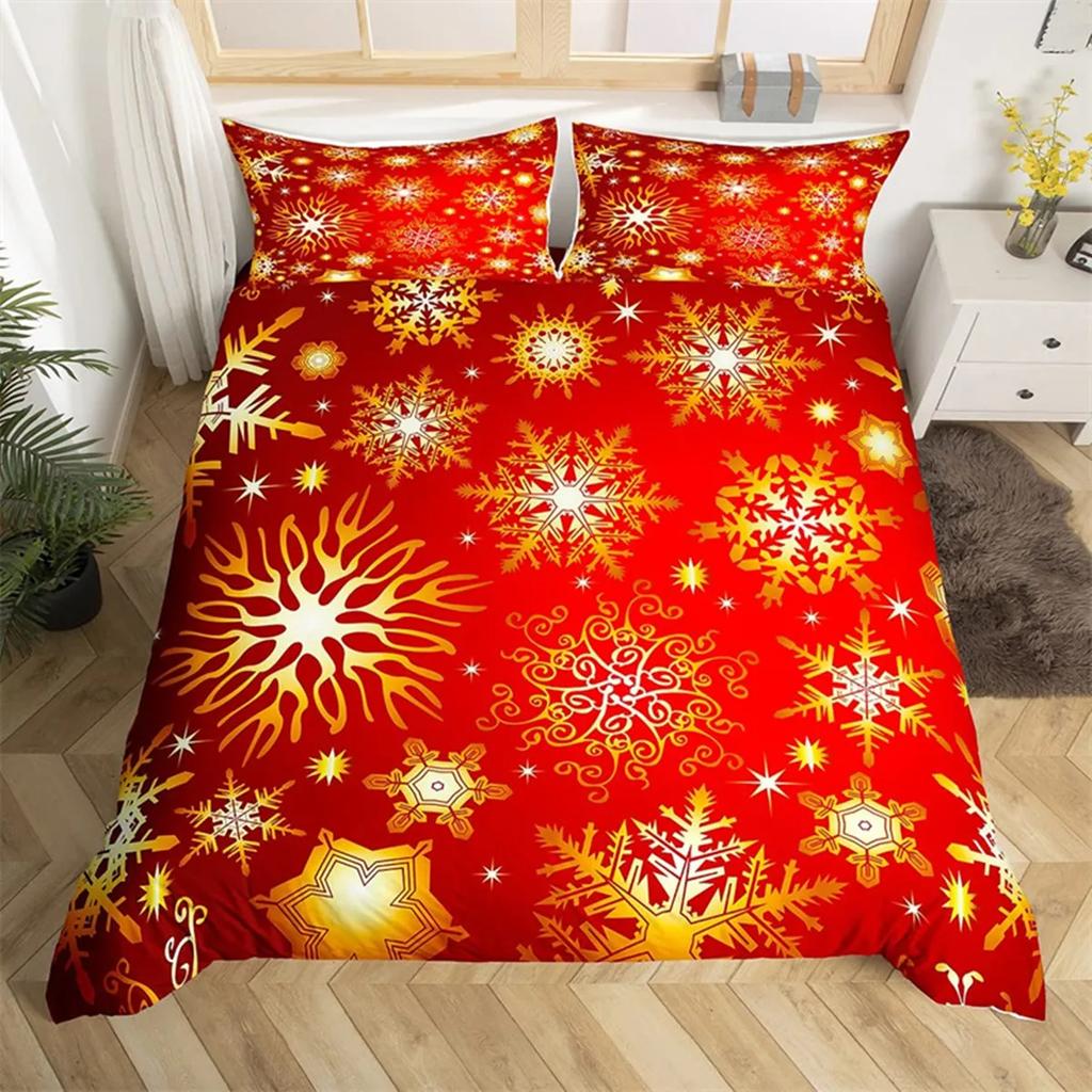 Merry Christmas Duvet Cover Happy New Year Microfiber Xmas Deer Elk Bedroom Decoration for Boys Girls Golden Bow Holiday Gifts