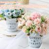 Artificial Flowers with Vase Faux Rose Plants Bucket Arrangement Decorations Home Decor Planter Container for