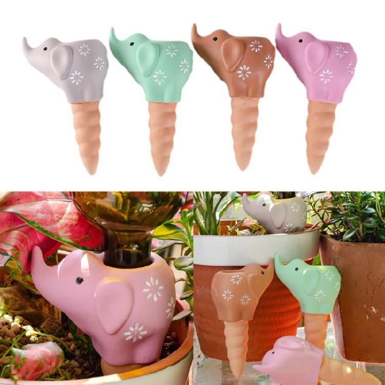 4Pcs Self Watering Spikes Elephant Terracotta Watering Stakes Devices Vacation