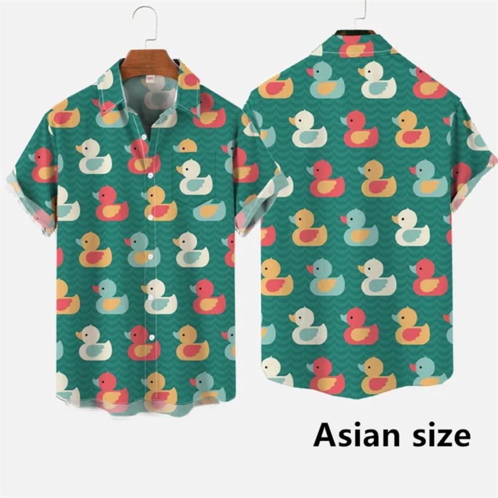 

Hawaiian Men Shirts 3D Print Cartoon Cute Duck Printing Short Sleeve Shirt Hip Hop Summer Button Shirts For Men XL