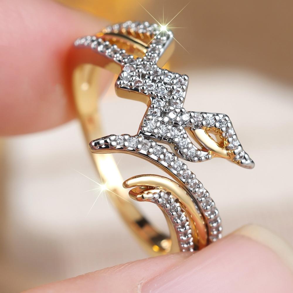Fashion White Zircon Wave Rings for Women Gold Color Commitment Rings Wedding Engagement Jewelry Gift