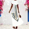 Women Plus Size V Neck Short Sleeve Loose Printed American Flag Long Maxi Dress