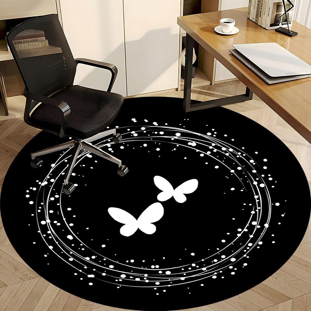 1PC Butterfly Swirl Office Round Area Rug, Mat Suitable ForOffice, Under Office Chairs Bedroom Living Room Home Decor, Room Deco