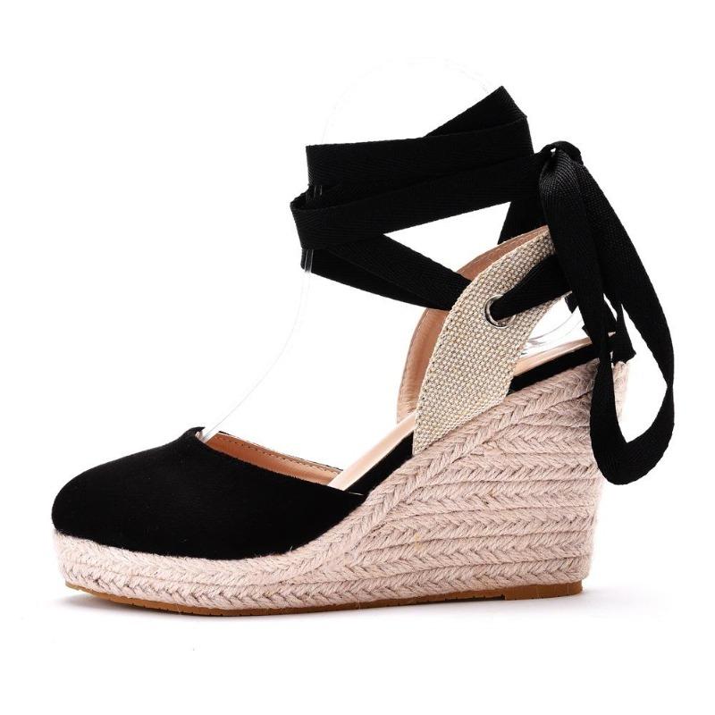 Shoes Women Summer High Heel Platform Sandals Ankle Buckle Strap Closed Comfortable Casual Shoe