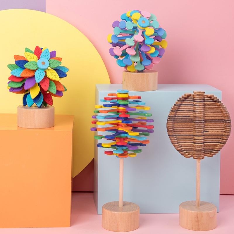 Wooden Fibonnaci Spiral Tree Decompression Toy For Children By Muzhixing Colorful Leaves And Macaron Round Pieces