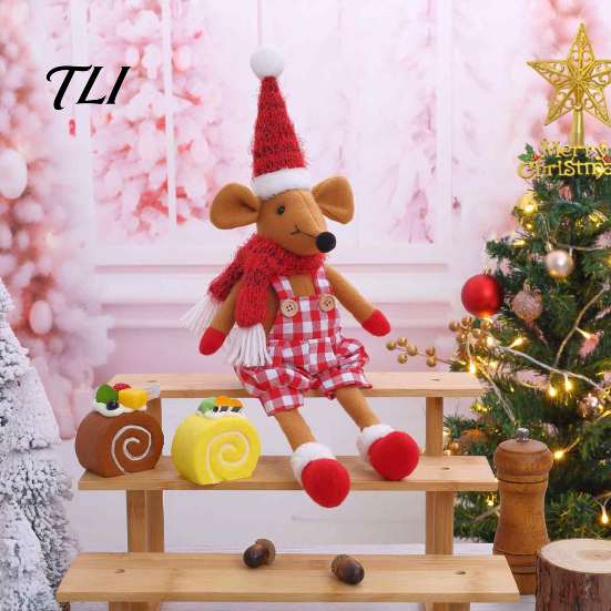 Zacht Knuffel Cadeau Kerst Knuffel Muis Pop, Knuffeldier Speelgoed met Kerstmuts, Pop Schattig Ornament voor Feestelijk Huis Tafelblad Plank Decoratie Kerstboom