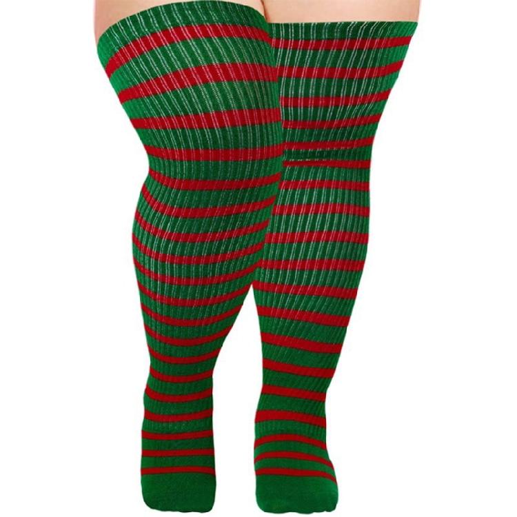Halloween Weihnachten Gestreifte Gestrickte Oberschenkelhohe Socken für Damen Dicke Oberschenkel Überknielange Strümpfe Super Elastische Strumpfwaren