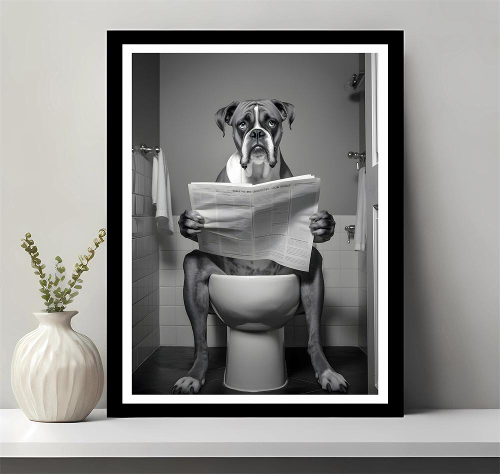 Boxer Dog Wall Art Prints Funny Bathroom Decor Boxer Dog In The Toilet Poster Animal In The Toilet Canvas Painting Pet Decor