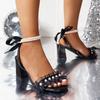 High Heels Women Sandals 2024 New Summer Wedding Shoes Bride Heels for Women Elegant Solid Lace Flower Designer Sandals