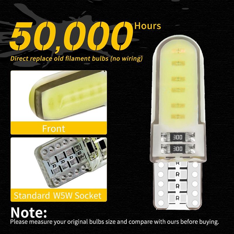 2-20 PCS Car Signal Lights T10 W5W LED Bulbs COB 12SMD Waterprof 12V 7500K White Auto Door License Plate Trunk Wedge Side Lamps Bulbs 7