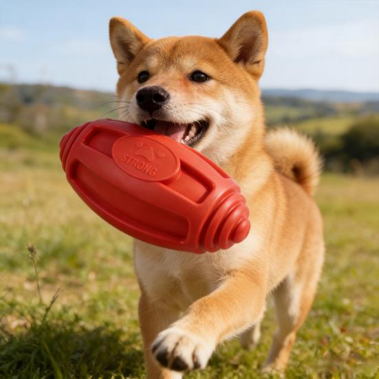 Κόκκινη Σφυριχτή Μπάλα Ράγκμπι Παιχνίδι Σκύλου TPR Μπάλα Μασήματος για Δόντια & Ανακούφιση από την Ανία Παιχνίδι για Καταπολέμηση της Ανίας Κατοικίδιου για Εξωτερικό Χώρο & Μόνο Διασκέδαση