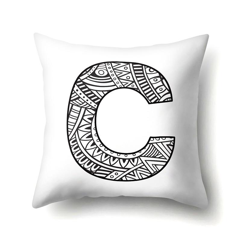 Polyester Pillow Case Pencil Drawing Geometric Decorative Print 26 English Letters Pillow Cushion Cover Simple
