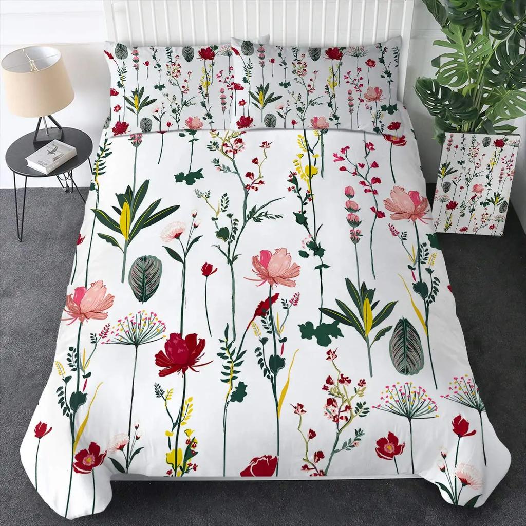 Aquarell Botanische Blume Bettbezug-Set King Size Wildblume Orchidee Floral Bedrucktes Bettwäsche-Set Elegante Shabby Chic Tagesdecke