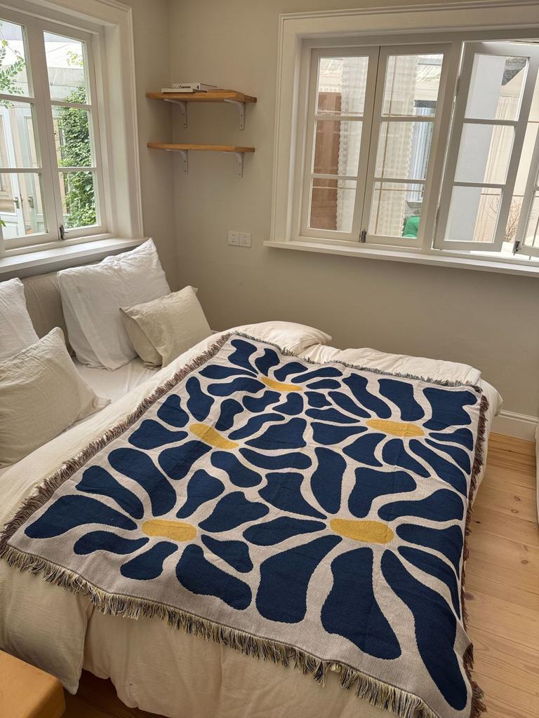 Matisse Abstrakte Gänseblümchen Jacquard Überwurfdecke 160×130cm, 100% Baumwolle Fransen Sofabezug, Handwaschbar Blumendekor Bettdecke