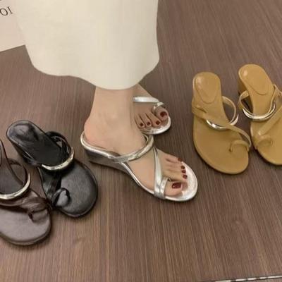 Fashion Women's High Heel Wedge Heel Sandals 2025 Summer Comfortable Mules Casual Cover Toe Wedge Outdoor Street Style Platform Slippers