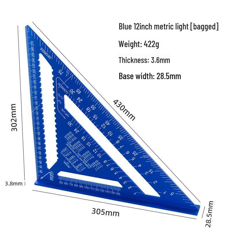 7-inch Aluminum Alloy Metric Imperial Woodworking Triangle Corner Ruler