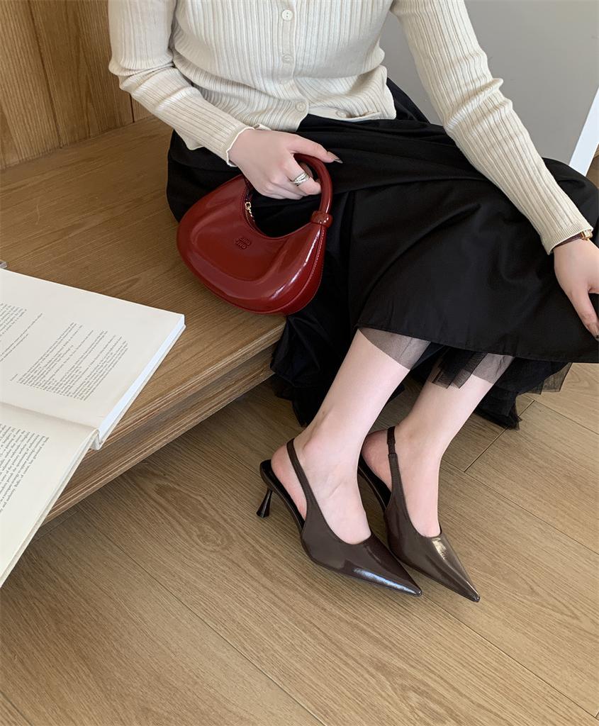 2025 New Spring and Summer French Beige with Skirt Pointed High Heels Women's Thick Heels Single Shoes Empty Bag Head Cool