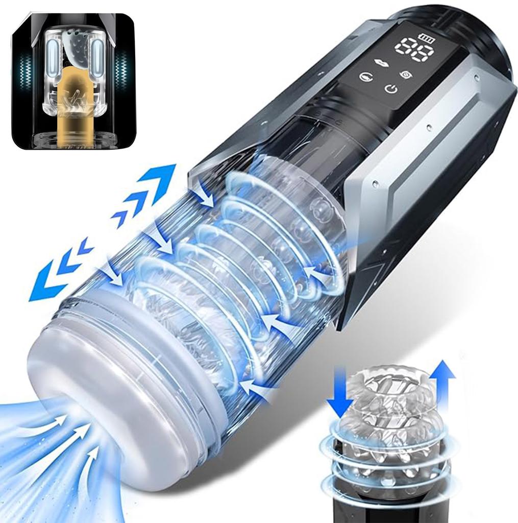 Pánská elektrická masturbátorová kapesní kočička pro pánskou masturbaci se 7 sacími, teleskopickými, rotačními a vibračními funkcemi Pánské sexuální hračky