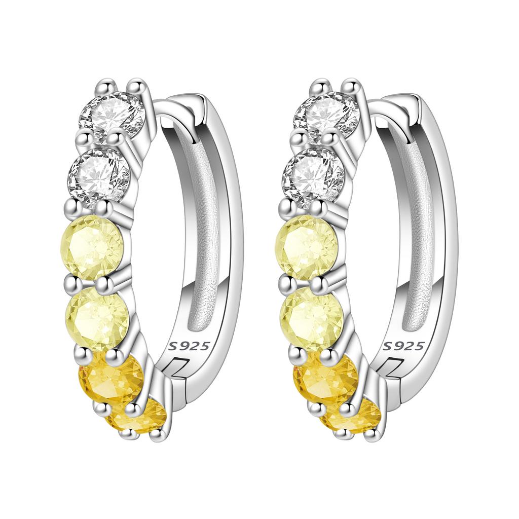 Orstarry S925 Silver Hoop Earrings Sparkling Blue Yellow Zircon Jewelry For Women Party Gifts