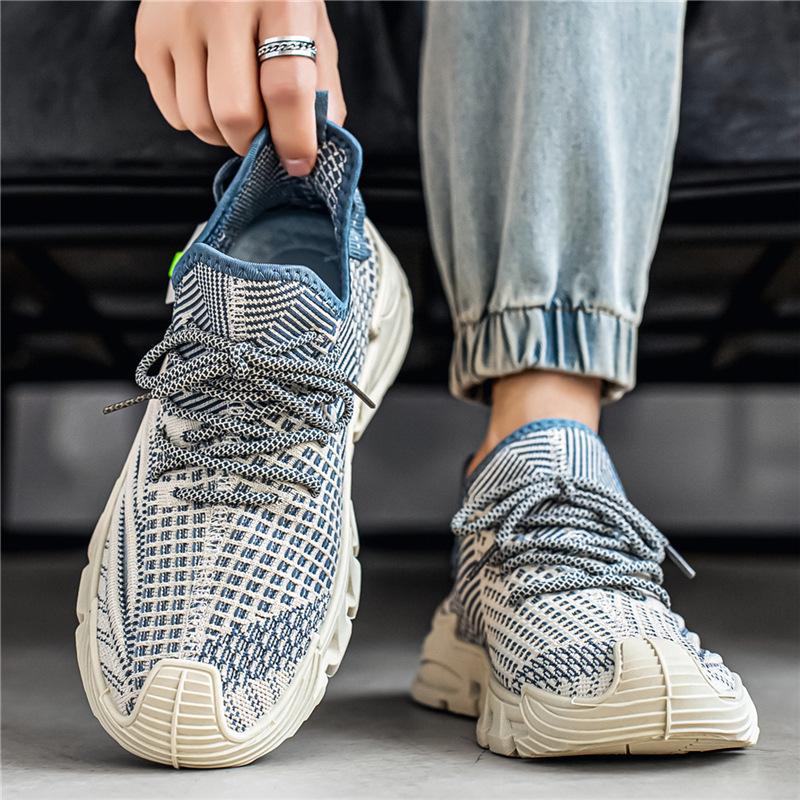 Spring And Summer Fly-Woven Mesh Shoes Thin Breathable Low-Top Lace-Up Sneakers Platform Dad Shoes Men'S Shoes