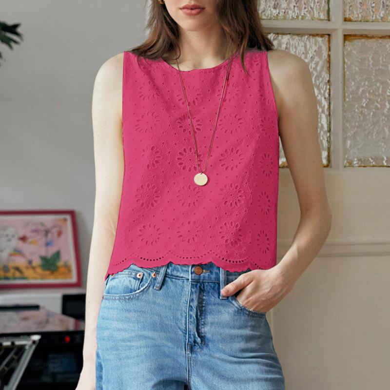 ZANZEA Women Casual Lace Crochet Patchwork Summer Sleeveless Tank Tops