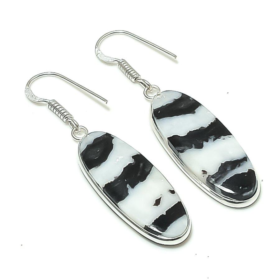 Bijou Boucle d'oreille en Pierre Précieuse Jaspe Buffle Naturel Argent Sterling 925 1,97" AEE-11053