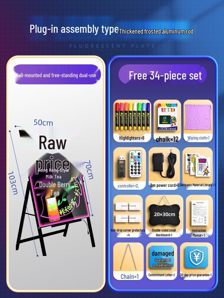 LED Luminous Blackboard Display Stand for Milk Tea & Barbecue Shop Entrances