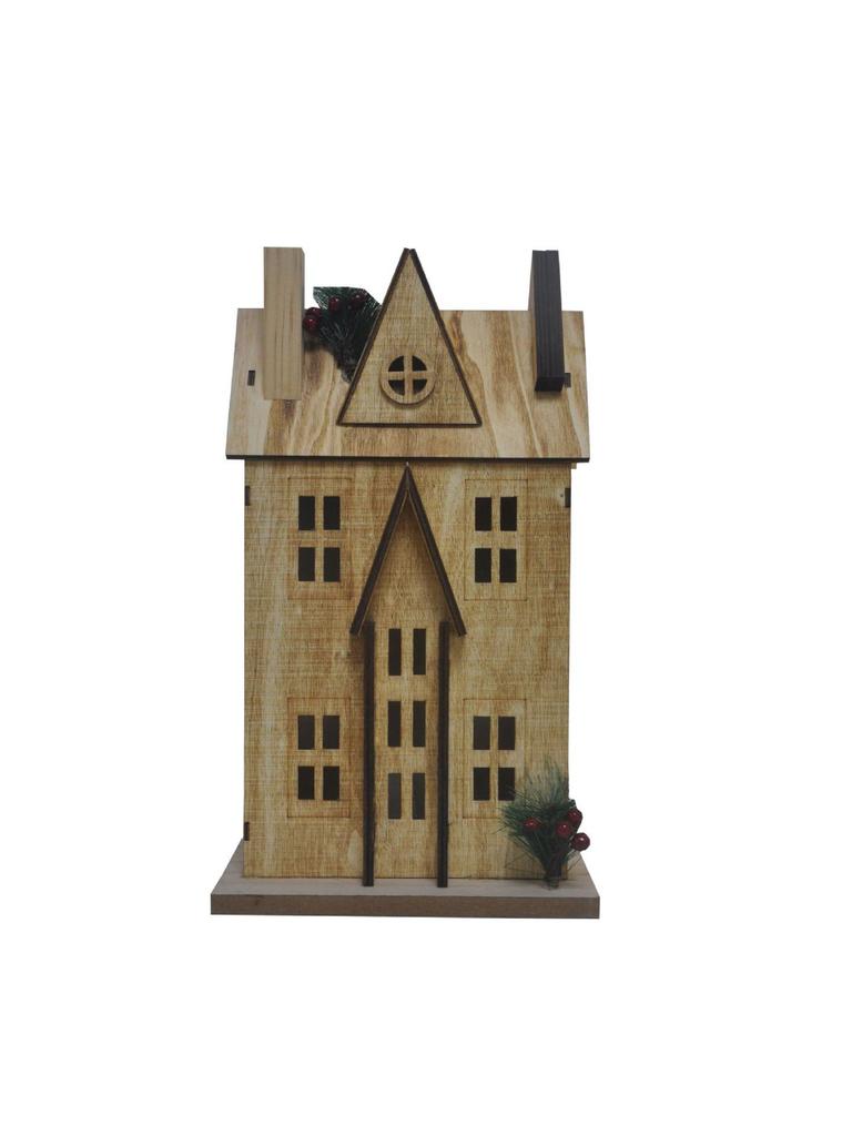 Nordic Style Aged Solid Wood LED Christmas House Ornament, 30CM High