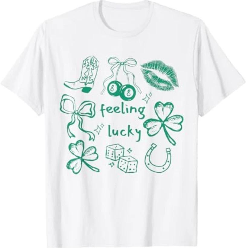 Feeling Lucky Shamrock Coquette Bow St Patricks Day Collage T-Shirt 3XL