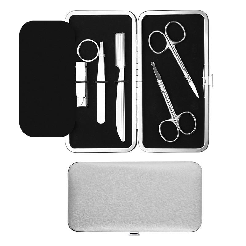 Mens Grooming Kit With Stainless Steel Nose Hair Trimmer Eyebrow Scissors Tweezer Nail Clipper Set